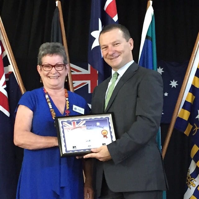 151007 Barb getting community service award on Ausralia Day
